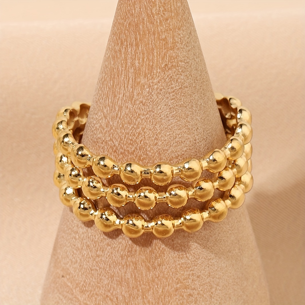 Triple Layer Hollow Bead Stainless Steel Ring